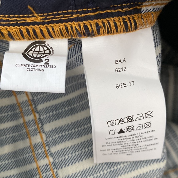 ❌SOLD❌NWOT Ganni Mixed Stripe Dark Indigo Denim Buster Top & Shorts Set💙🤍💙 - Picture 14 of 16